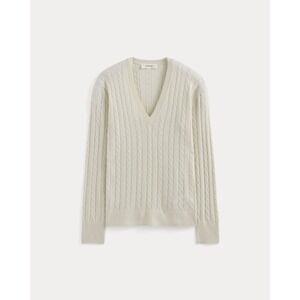 Everlane Women's Cable V-Neck in Cotton Cashmere Sweater in Birch, Size Small, …